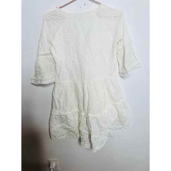 N12H White Cotton Eyelet Pure Peasant Three Quarter Sleeve Poppy Dress XS US 0 - Picture 16 of 16